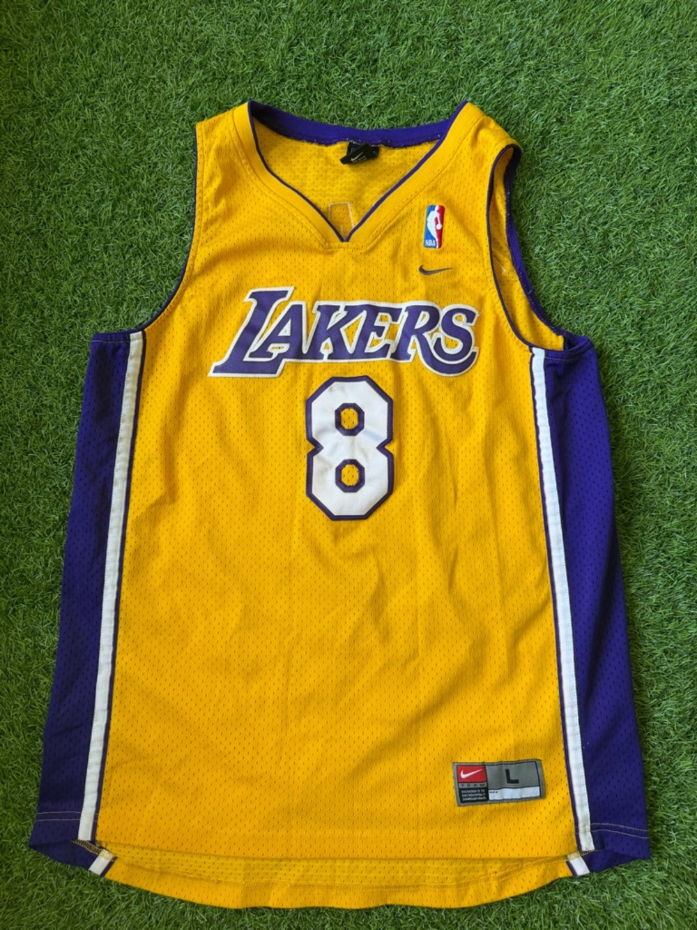 Nike Yellow and Purple Los Angeles Lakers Kobe Bryant #8 Jersey Size Large
